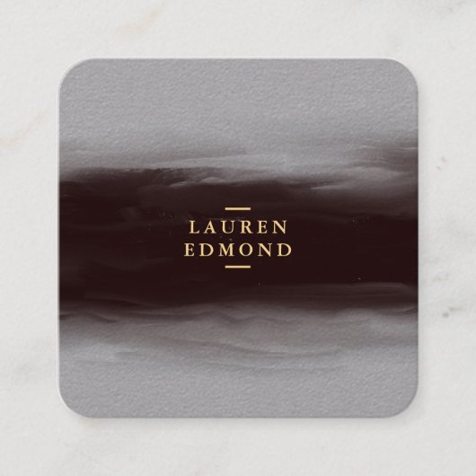 Abstrakt Schwarz-Tinte Pinselstrich Premium Grau Quadratische Visitenkarte (Vorderseite)