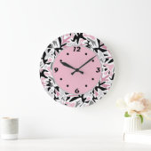 Abstrakt, schwarz und rosa, Jugend, moderne Tablet Große Wanduhr (Zuhause)