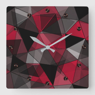 Abstrakt, schwarz und rot, Dreieck, geometrisch, s Quadratische Wanduhr