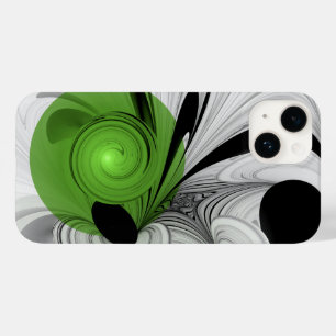 Abstrakt Schwarz und Weiß mit einem grünen Fraktal Case-Mate iPhone 14 Hülle