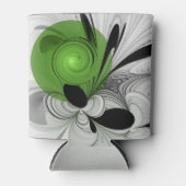 Abstrakt Schwarz und Weiß mit einem grünen Fraktal Dosenkühler (Vorderseite)