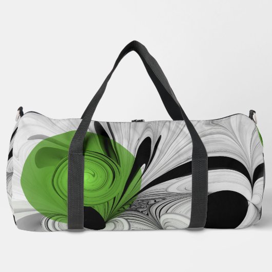 Abstrakt Schwarz und Weiß mit einem grünen Fraktal Duffle Bag (Vorderseite)