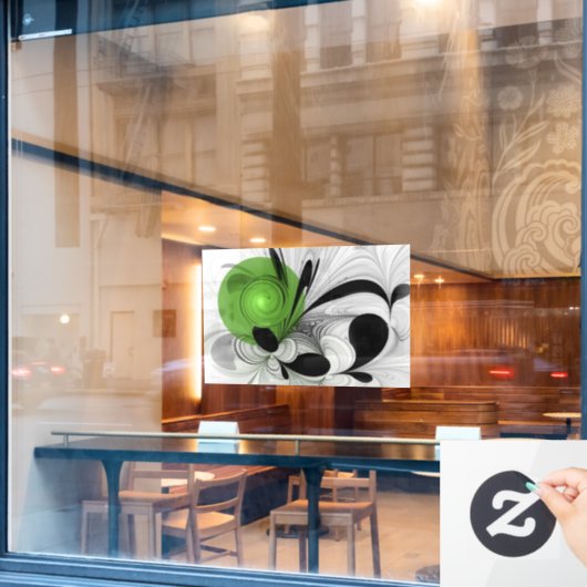 Abstrakt Schwarz und Weiß mit einem grünen Fraktal Fensteraufkleber (Café-Fenster)