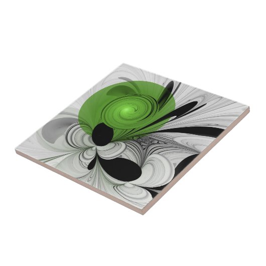 Abstrakt Schwarz und Weiß mit einem grünen Fraktal Fliese (Seite)