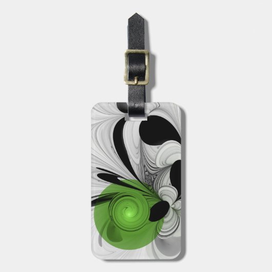 Abstrakt Schwarz und Weiß mit einem grünen Fraktal Gepäckanhänger (Vorderseite vertikal)