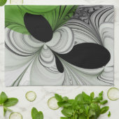 Abstrakt Schwarz und Weiß mit einem grünen Fraktal Geschirrtuch (Gefaltet)