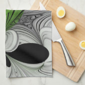 Abstrakt Schwarz und Weiß mit einem grünen Fraktal Geschirrtuch (Viertel Falte)