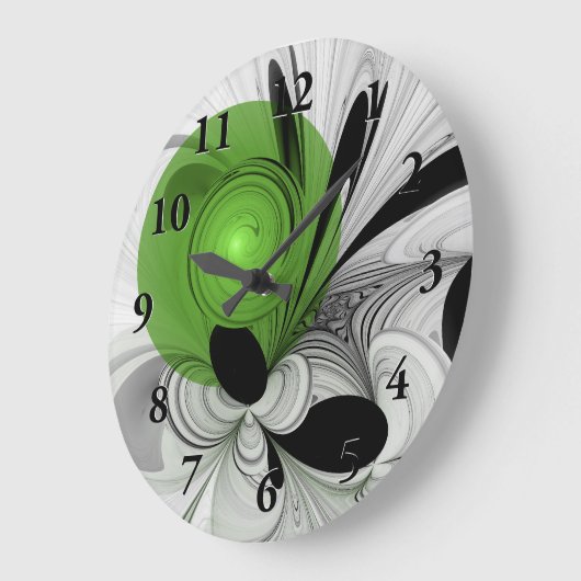 Abstrakt Schwarz und Weiß mit einem grünen Fraktal Große Wanduhr (Winkel)