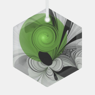 Abstrakt Schwarz und Weiß mit einem grünen Fraktal Ornament Aus Glas