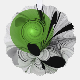 Abstrakt Schwarz und Weiß mit einem grünen Fraktal Ornament Karte