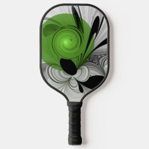 Abstrakt Schwarz und Weiß mit einem grünen Fraktal Pickleball Schläger