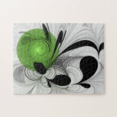 Abstrakt Schwarz und Weiß mit einem grünen Fraktal Puzzle (Horizontal)