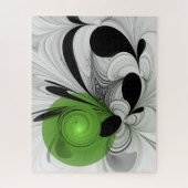 Abstrakt Schwarz und Weiß mit einem grünen Fraktal Puzzle (Vertikal)