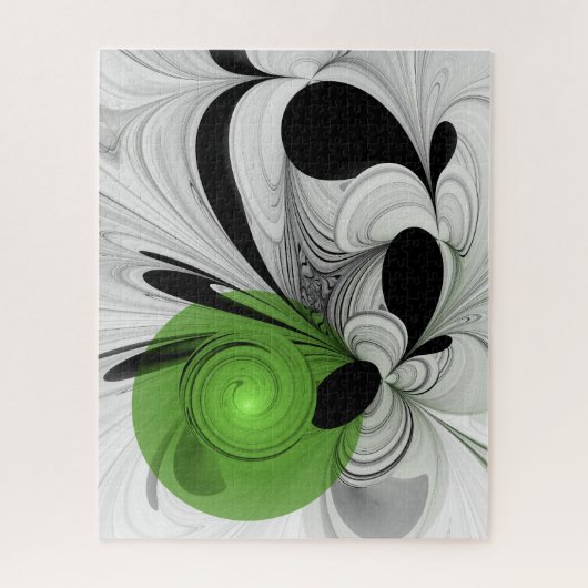 Abstrakt Schwarz und Weiß mit einem grünen Fraktal Puzzle (Vertikal)