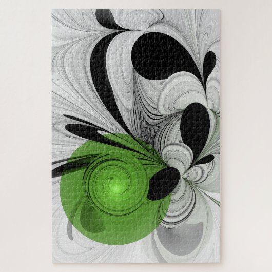 Abstrakt Schwarz und Weiß mit einem grünen Fraktal Puzzle (Vertikal)