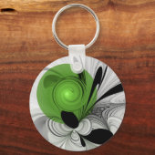 Abstrakt Schwarz und Weiß mit einem grünen Fraktal Schlüsselanhänger (Vorderseite)