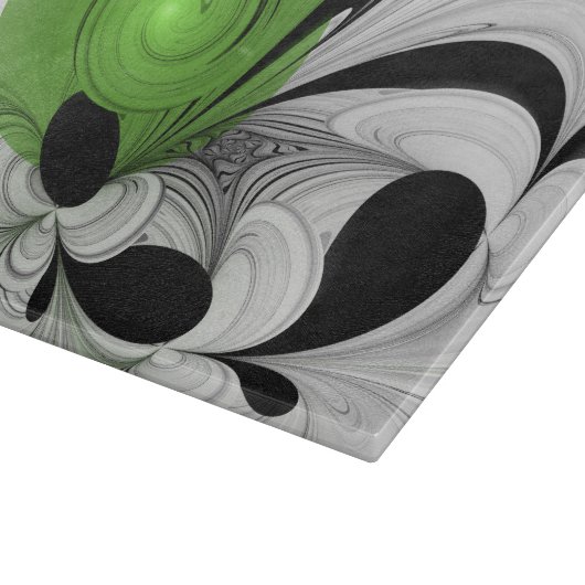 Abstrakt Schwarz und Weiß mit einem grünen Fraktal Schneidebrett (Ecke)