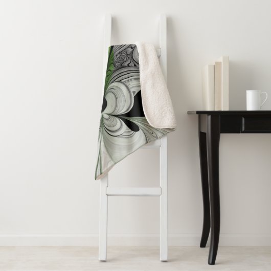 Abstrakt Schwarz und Weiß mit einem grünen Fraktal Sherpadecke (Beispiel)