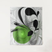 Abstrakt Schwarz und Weiß mit einem grünen Fraktal Wandteppich (Vorderseite)