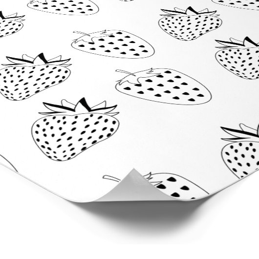 Abstrakt Schwarz-Weiß-Erdbeere Poster (Ecke)