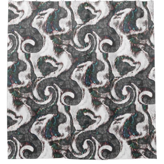 Abstrakt Schwarz/Weiß mit farbigen Details oder ve Duschvorhang (Vorderseite)