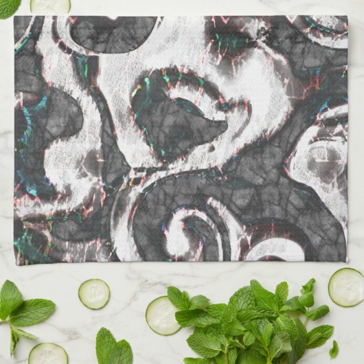 Abstrakt Schwarz/Weiß mit farbigen Details oder ve Geschirrtuch (Gefaltet)