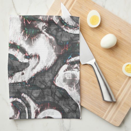 Abstrakt Schwarz/Weiß mit farbigen Details oder ve Geschirrtuch (Viertel Falte)