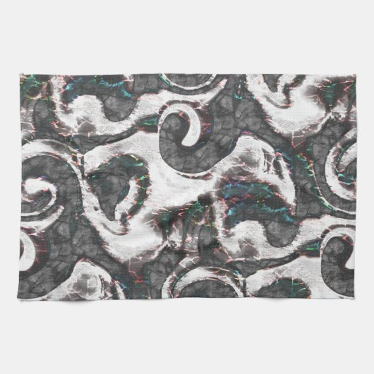 Abstrakt Schwarz/Weiß mit farbigen Details oder ve Geschirrtuch (Horizontal)