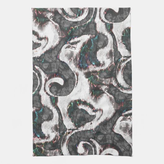 Abstrakt Schwarz/Weiß mit farbigen Details oder ve Geschirrtuch (Vertikal)