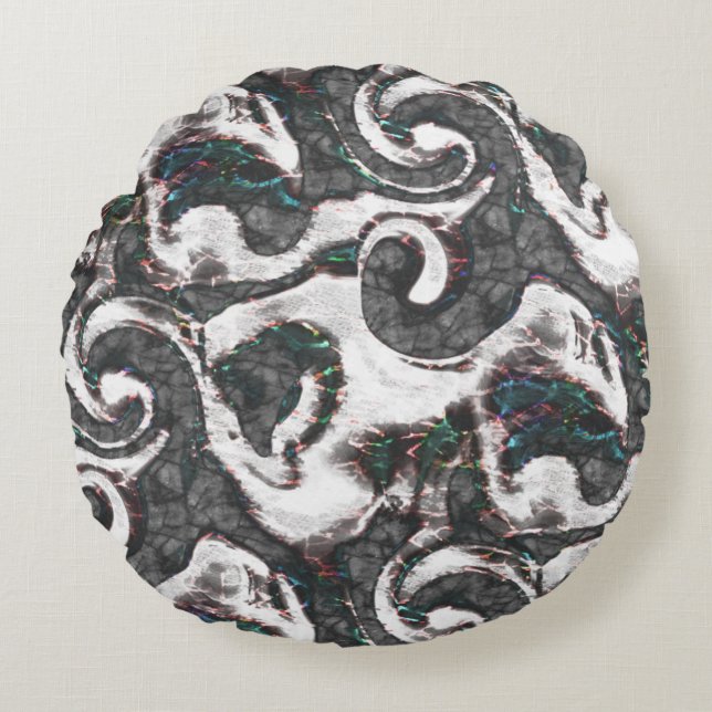 Abstrakt Schwarz/Weiß mit farbigen Details oder ve Rundes Kissen (Vorderseite)