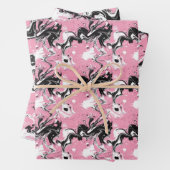 Abstrakt Schwarz-Weiß-Tinte Swirbel auf Weich-Rosa Geschenkpapier Set (Beispiel)