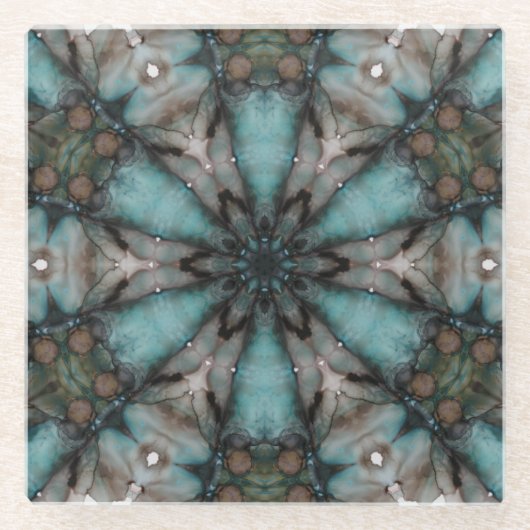 Abstrakt Sci-fi Turquoise Star Windmill Glasuntersetzer (Vorderseite)