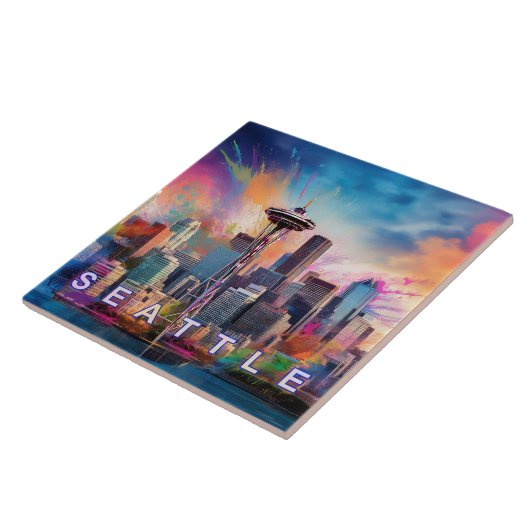 Abstrakt Seattle Skyline Art Modern Cityscape Fliese (Seite)