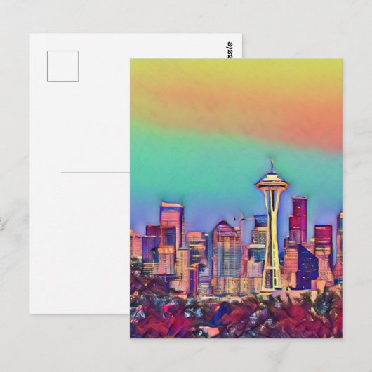 Abstrakt Seattle Skyline Postkarte (Vorne/Hinten)