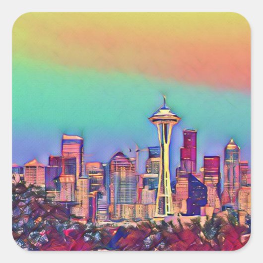 Abstrakt Seattle Skyline Quadratischer Aufkleber (Vorderseite)