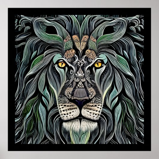 Abstrakt Shabby Chic King Lion Poster (Vorne)