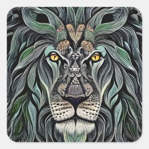 Abstrakt Shabby Chic King Lion Quadratischer Aufkleber