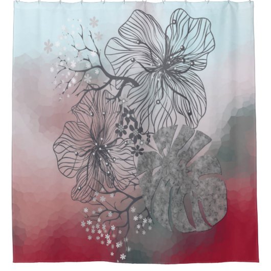 Abstrakt skizzierte Blume Blätter Blumengefälle p Duschvorhang (Vorderseite)