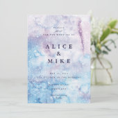 Abstrakt Sky Blue & Lila Watercolor Galaxy Invi Einladung (Stehend Vorderseite)