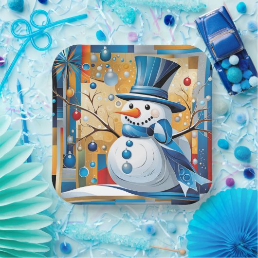 Abstrakt Snowman Pappteller (Party)