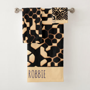 Abstrakt Soccer Halftone Black Biege Muster Badhandtuch Set