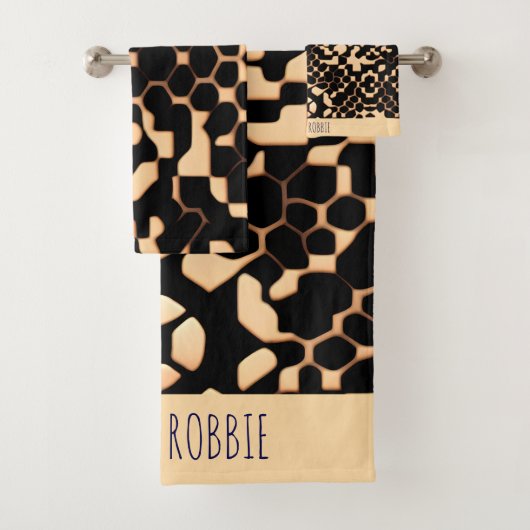 Abstrakt Soccer Halftone Black Biege Muster Badhandtuch Set (Insitu)