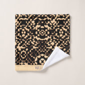 Abstrakt Soccer Halftone Black Biege Muster Badhandtuch Set (Waschlappen)