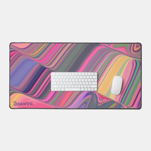 Abstrakt spielend Rosa Wave Girly Moderner Name Schreibtischunterlage (Tastatur & Maus)