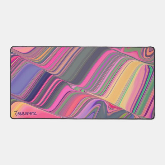 Abstrakt spielend Rosa Wave Girly Moderner Name Schreibtischunterlage (Vorderseite)
