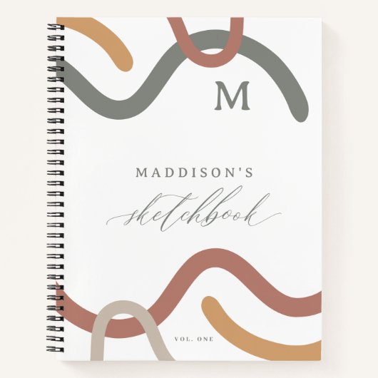 Abstrakt Spiral Modern Muster Monogram Sketchbook Notizblock (Vorderseite)