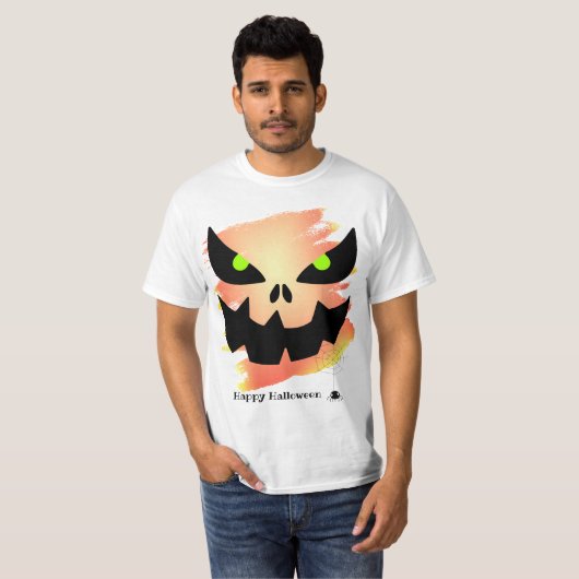 Abstrakt Spooky Jack o'Lantern Face Halloween T-Shirt (Vorne ganz)