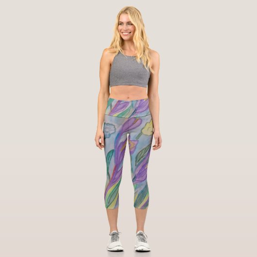 Abstrakt Spring Crocus Capri Leggings (Vorderseite)