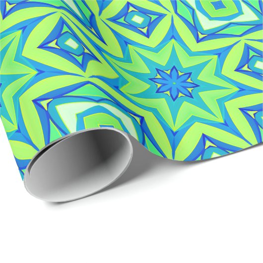 Abstrakt Star Geometric - Linse grün und blau Geschenkpapier (Rolleneckpunkt)