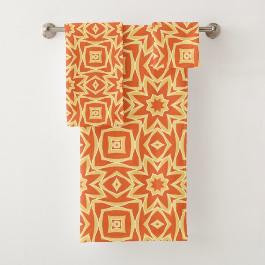 Abstrakt Star Geometric - Orange und Gold Badhandtuch Set (Insitu)